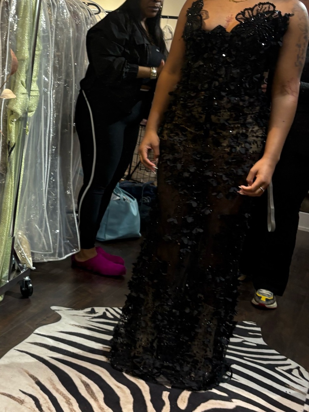 Black Strapless Sequin Evening Gown